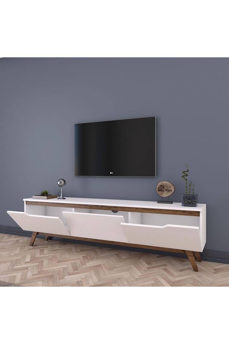 Rani D1 Tv Ünitesi Modern Ayaklı Tv Sehpası 180 Cm Beyaz - Minyatür Ceviz