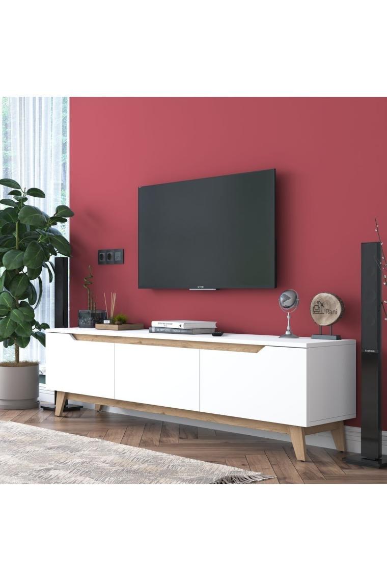 Rani D1 Tv Ünitesi Modern Ayaklı Tv Sehpası 180 Cm Beyaz - Sepet Ceviz