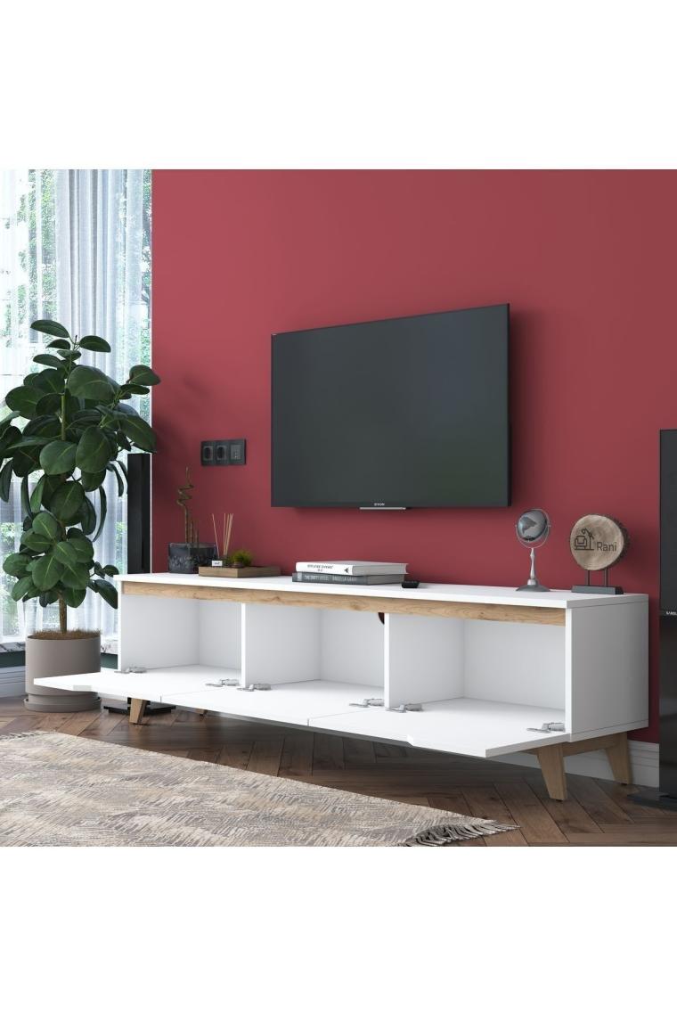 Rani D1 Tv Ünitesi Modern Ayaklı Tv Sehpası 180 Cm Beyaz - Sepet Ceviz