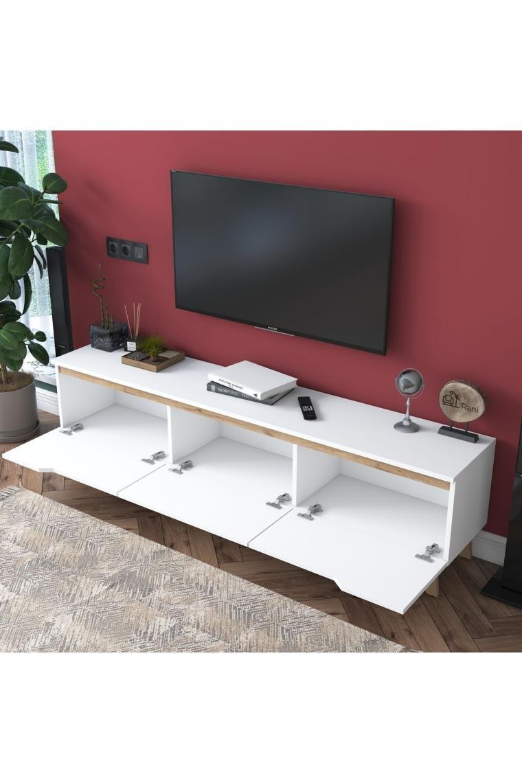 Rani D1 Tv Ünitesi Modern Ayaklı Tv Sehpası 180 Cm Beyaz - Sepet Ceviz