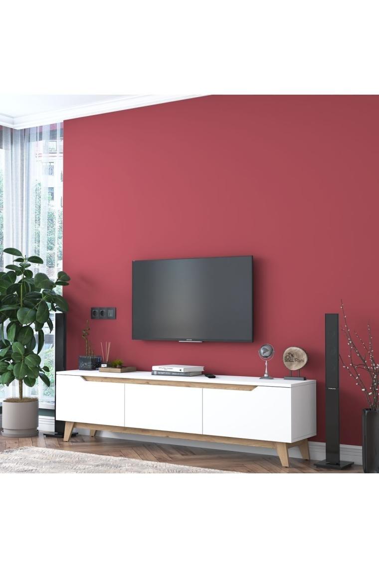Rani D1 Tv Ünitesi Modern Ayaklı Tv Sehpası 180 Cm Beyaz - Sepet Ceviz