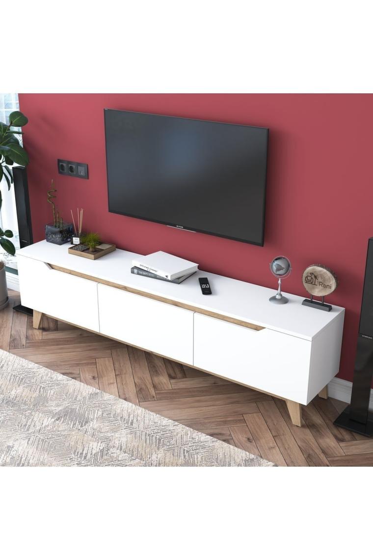 Rani D1 Tv Ünitesi Modern Ayaklı Tv Sehpası 180 Cm Beyaz - Sepet Ceviz