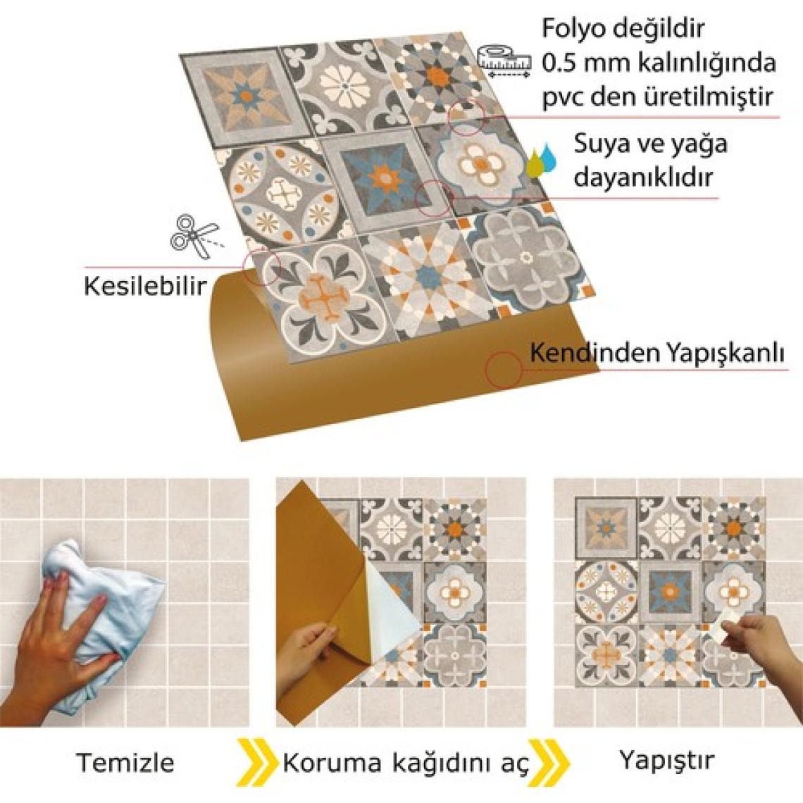 Tink Kendinden Yapışkanlı Apricot Desenli Pvc Karo 30X30 cm (4 Adet) 0,36 M2