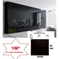 Renkli Duvarlar 1m2 30X30 cm (11 Adet) Kendinden Yapışkanlı Shıny Düz Siyah Parlak Duvar Ofis Mutfak Karosu Paneli