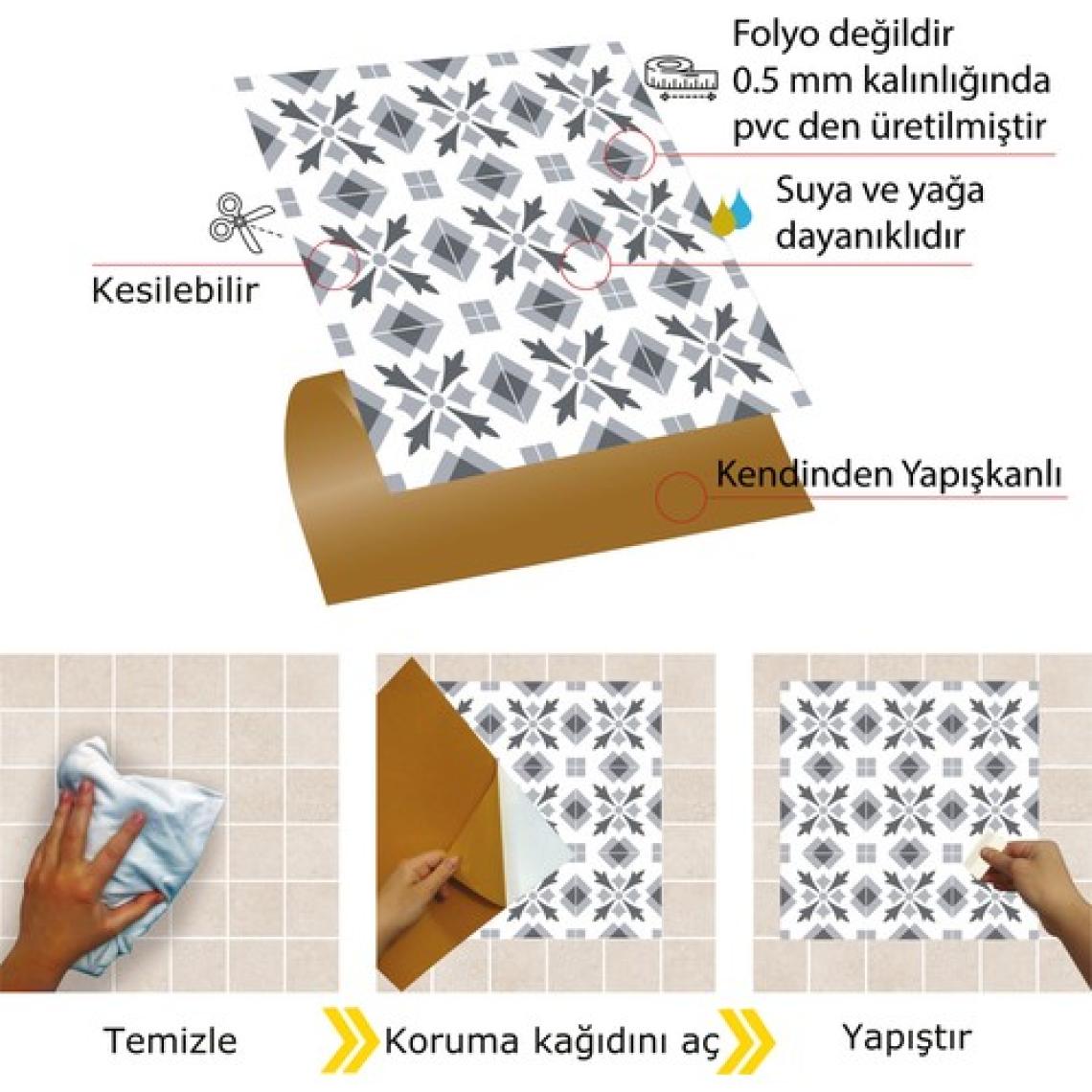 Tink Kendinden Yapışkanlı Mutfak Banyo Kaplama Geometrik 041 Desenli Pvc Karo 30x30 cm 11 Adet 1m2