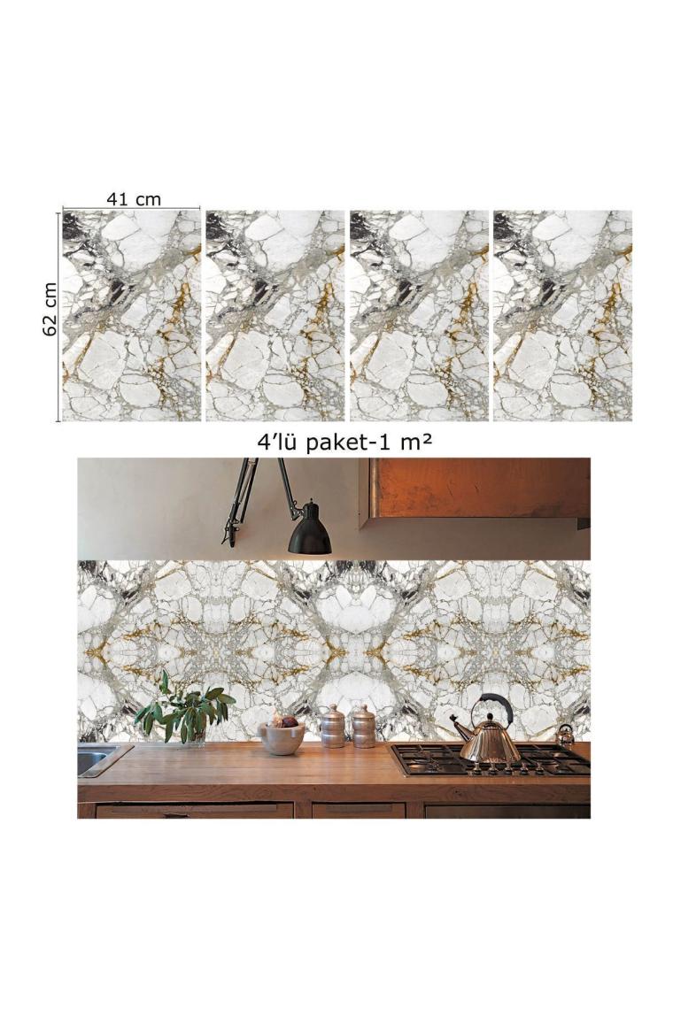 Tink Kendinden Yapışkanlı Taş Mermer Desenli Pvc Panel 41X62 cm (4 Adet) 1 M²
