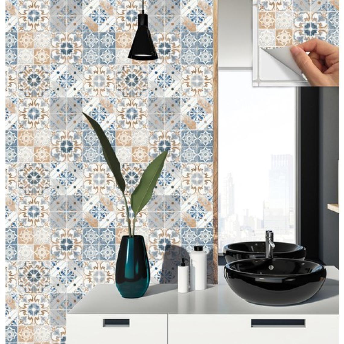 Tink Kendinden Yapışkanlı Mavi Fas 4 Desenli Pvc Karo 30x30 cm 11 Adet 1m2