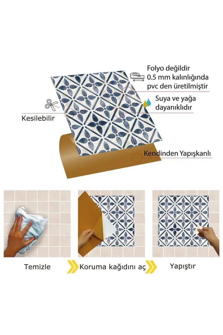 Tink Kendinden Yapışkanlı Serenıty Desenli Pvc Karo 30X30 cm 4'lü 0,36 M2