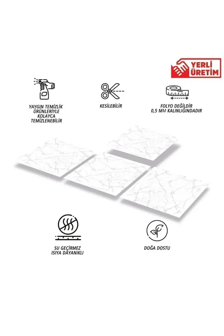 Tink Kendinden Yapışkanlı Silver Mermer Desenli Pvc Karo 30x30 cm 11 Adet 1m2