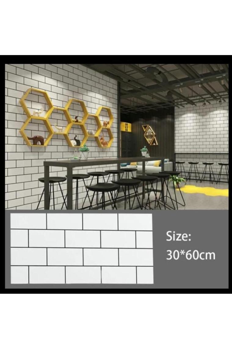 Renkli Duvarlar 60X30CM Shiny Beyaz Tuğla Desen Kendinden Yapışkanlı Karavan Prefabrik Banyo Wc Duvar Kaplama Paneli