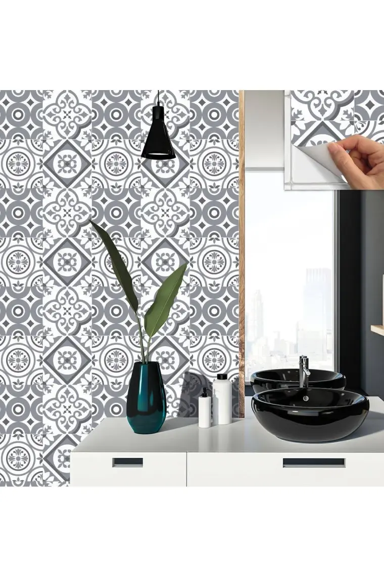 Tink Kendinden Yapışkanlı Banyo Kaplama Geometrik 010 Karma Desenli Pvc Karo 30x30 cm 11 Adet 1m2