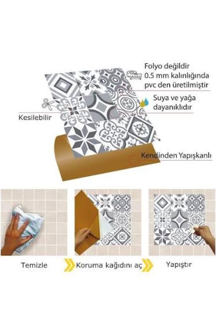 Tink Kendinden Yapışkanlı Mutfak Geometrik 019 Karma Desenli Pvc Karo 30X30 cm (11 Adet) 1m2