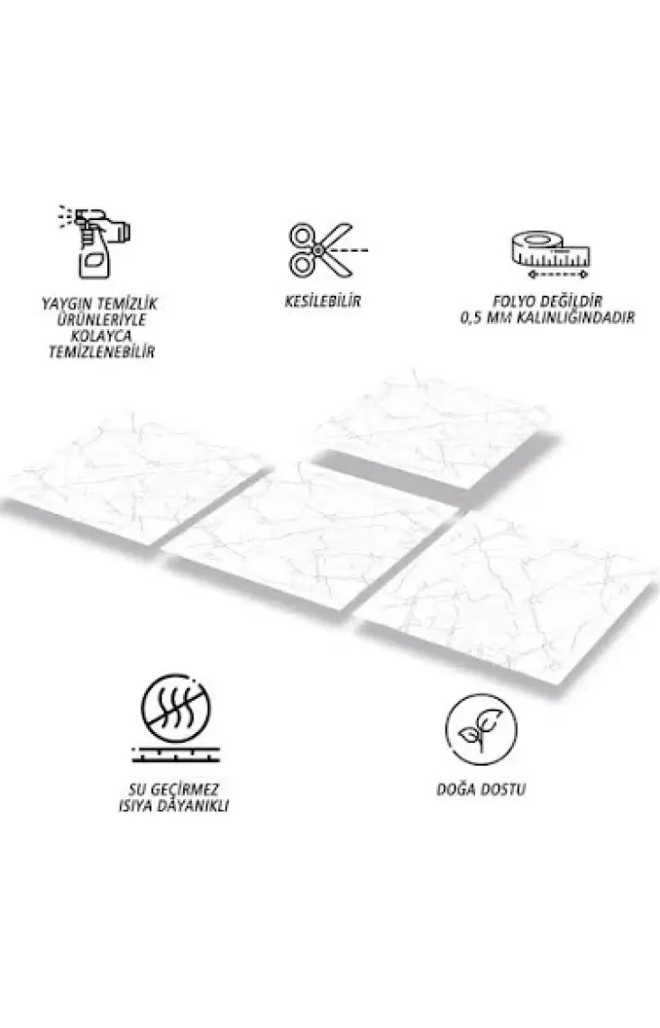 Tink Kendinden Yapışkanlı Silver Desenli Pvc Karo 30X30 cm (4 Adet) 0,36 M2