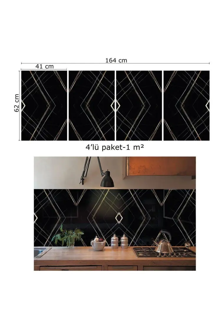 Tink Kendinden Yapışkanlı Siyah Desenli Pvc Panel 41x62 Cm 4 Adet 1 M²