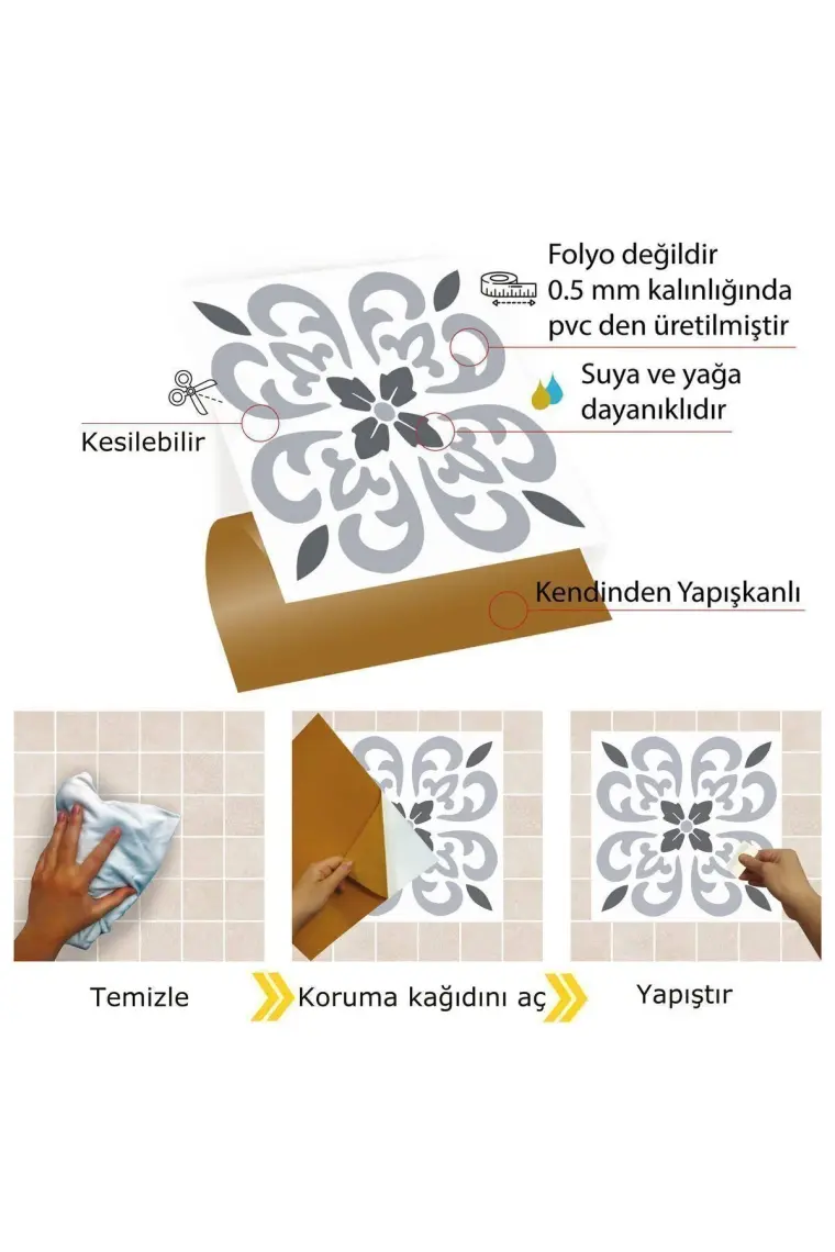 Tink Kendinden Yapışkanlı Banyo Mutfak Kaplama Geometrik 07 Desenli Pvc Karo 30X30 cm (11 Adet) 1 M2