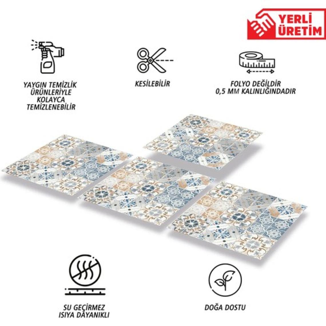 Tink Kendinden Yapışkanlı Mavi Fas 4 Desenli Pvc Karo 30X30 cm (4 Adet) 0,36 M2
