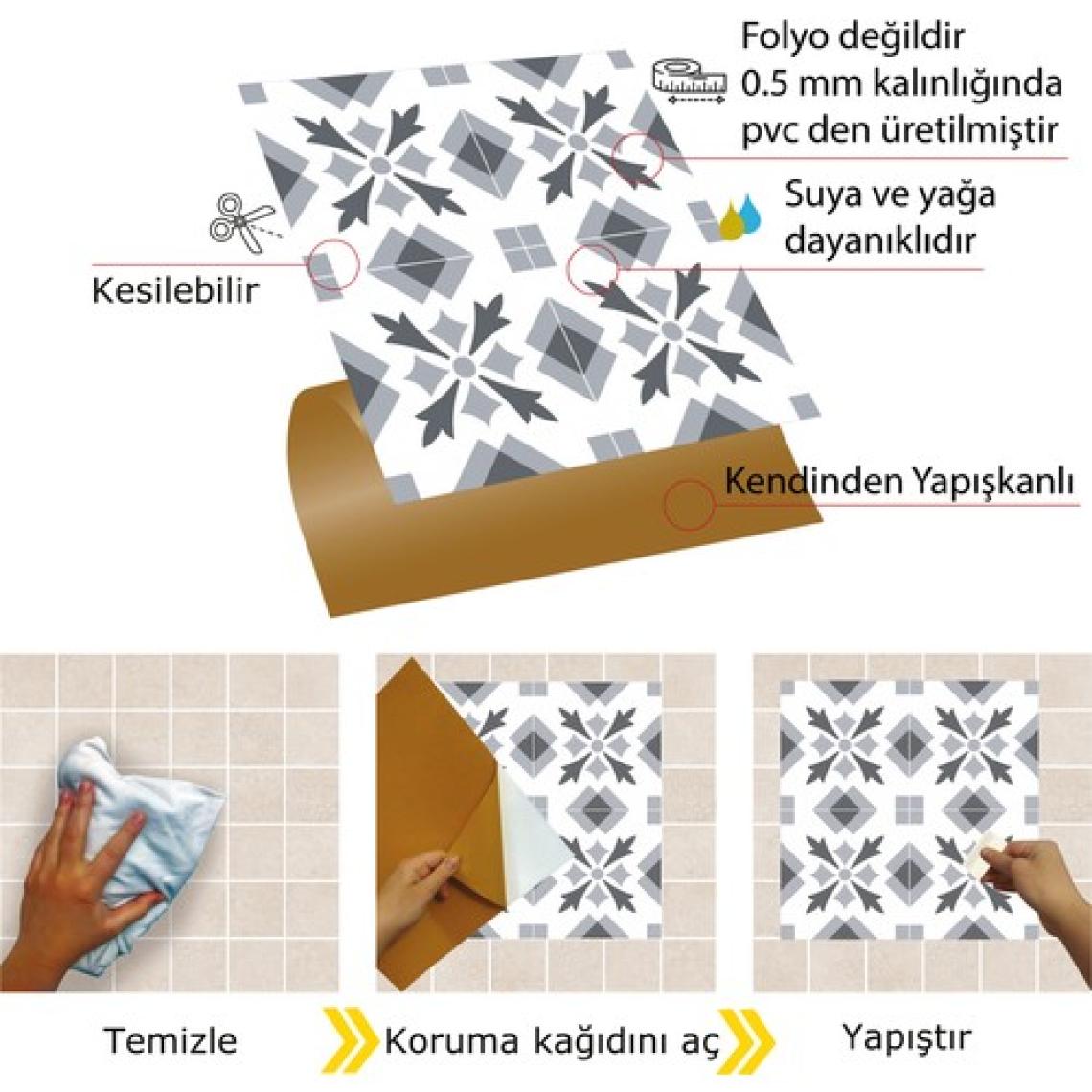 Tink Kendinden Yapışkanlı Mutfak Banyo Kaplama Geometrik 032 Desenli Pvc Karo 30x30 cm 11 Adet 1m2