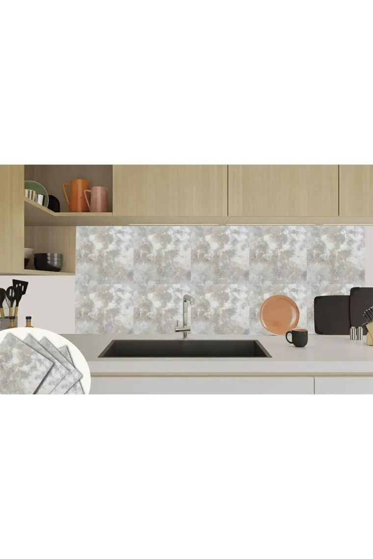 Tink Kendinden Yapışkanlı Gri Mermer Desenli Pvc Karo 30x30 cm 11 Adet 1m2