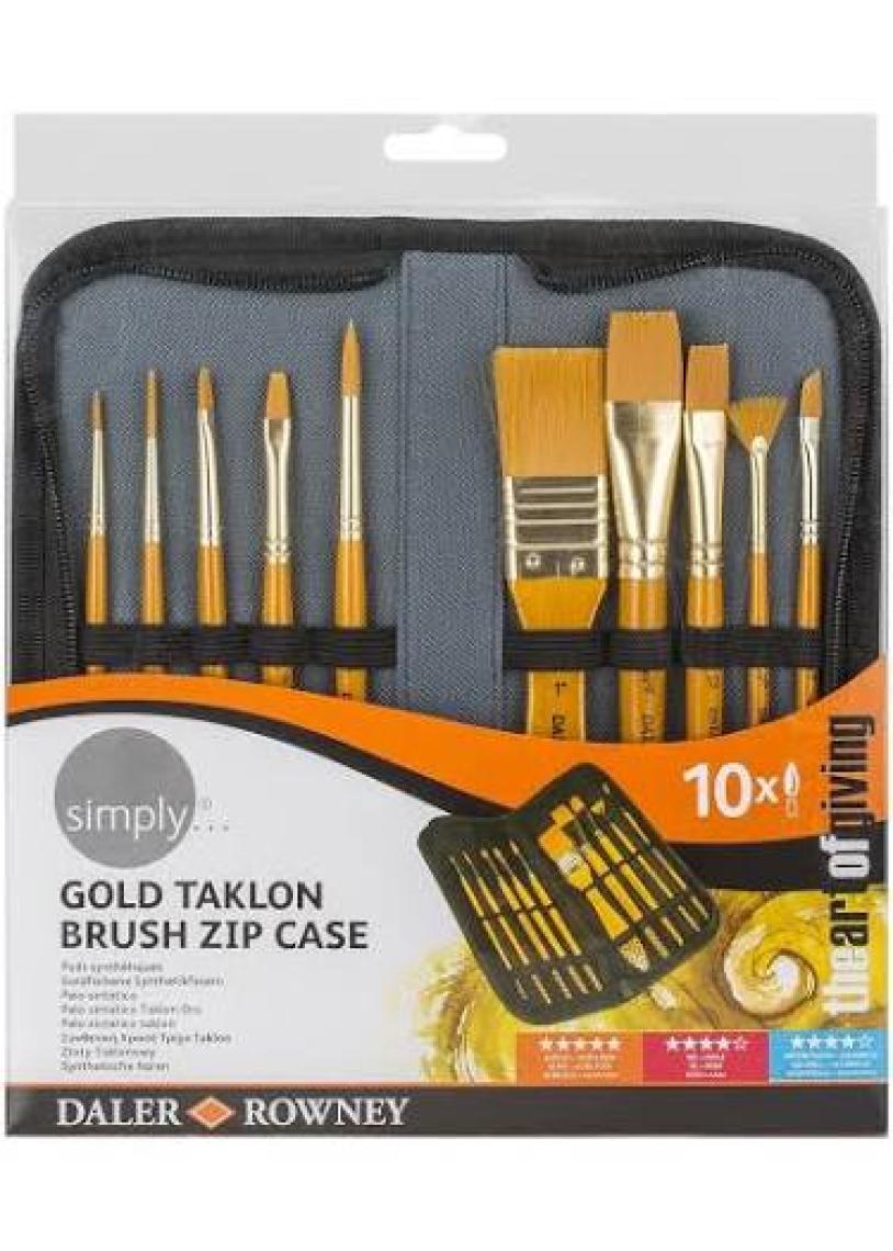 Daler Rowney Simply Gold Taklon Akrilik Çantalı Fırça Seti 10'lu