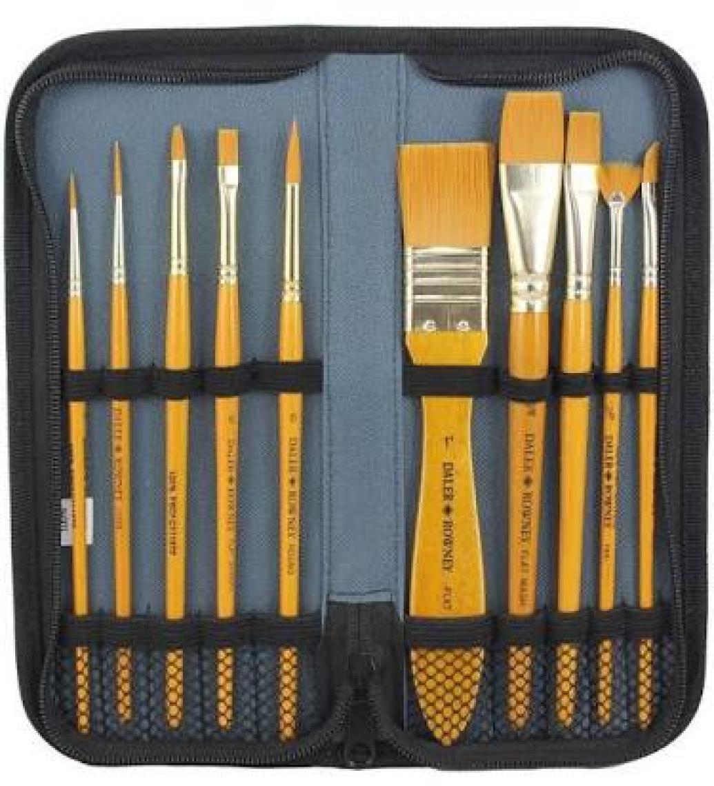 Daler Rowney Simply Gold Taklon Akrilik Çantalı Fırça Seti 10'lu