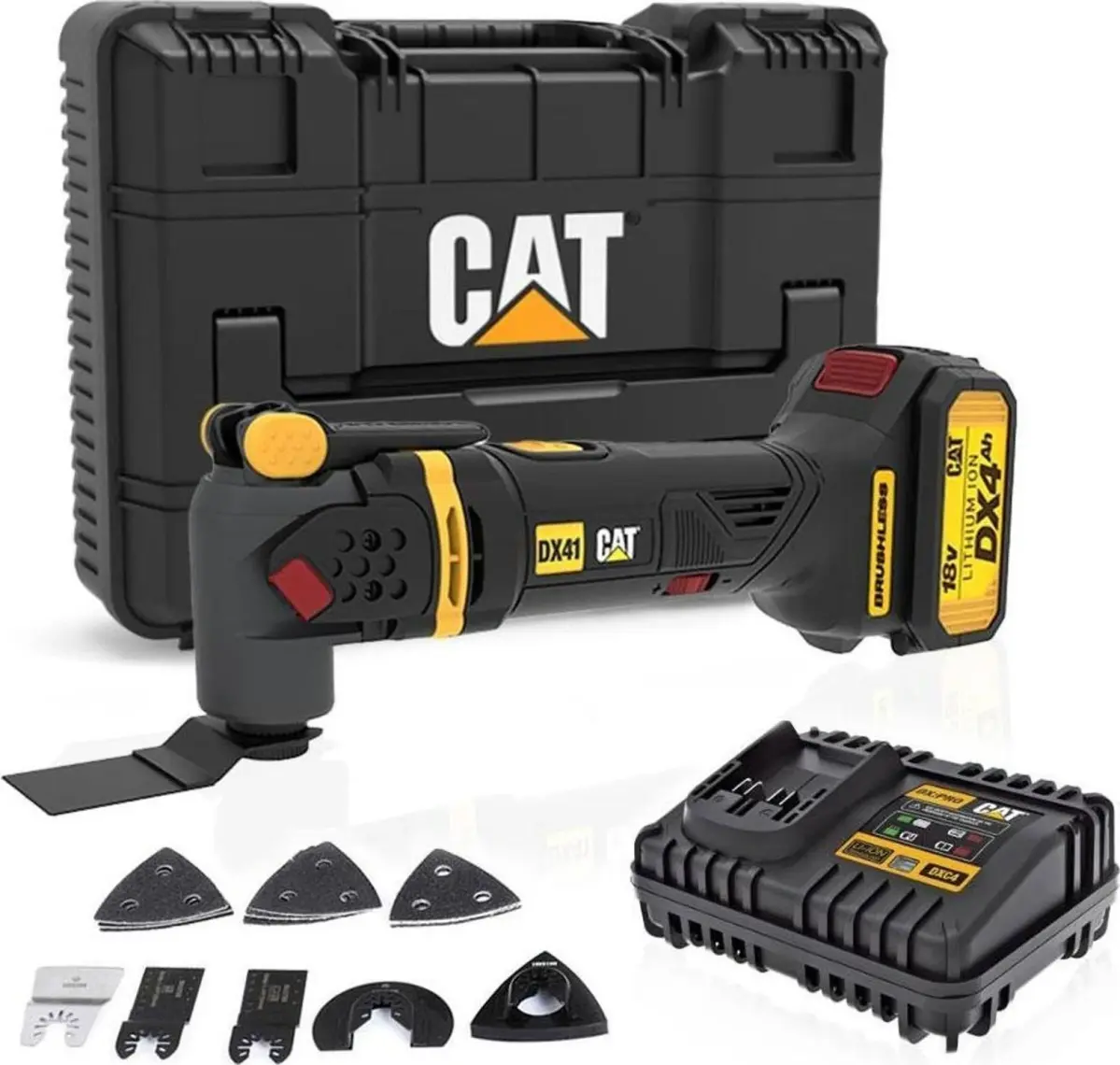 Cat DX41 18 Volt / 4.0 Ah Li-Ion Tek Akülü Kömürsüz Profesyonel Çok Amaçlı Devir Ayarlı Raspalama+14 Adet Aksesuar