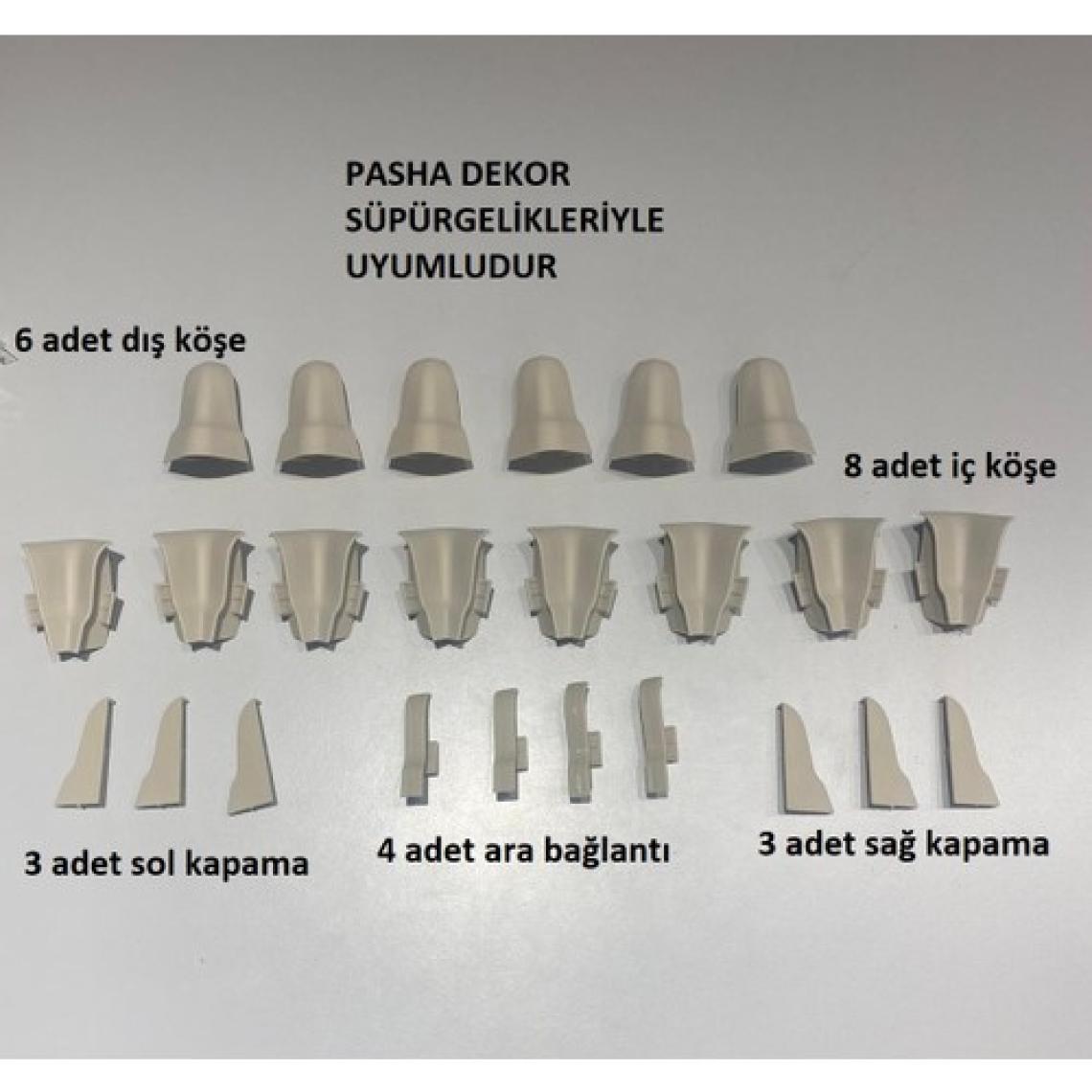 Pasha Dekor 6 cm Gri Süpürgelik İç Köşe Dış Köşe Aparat