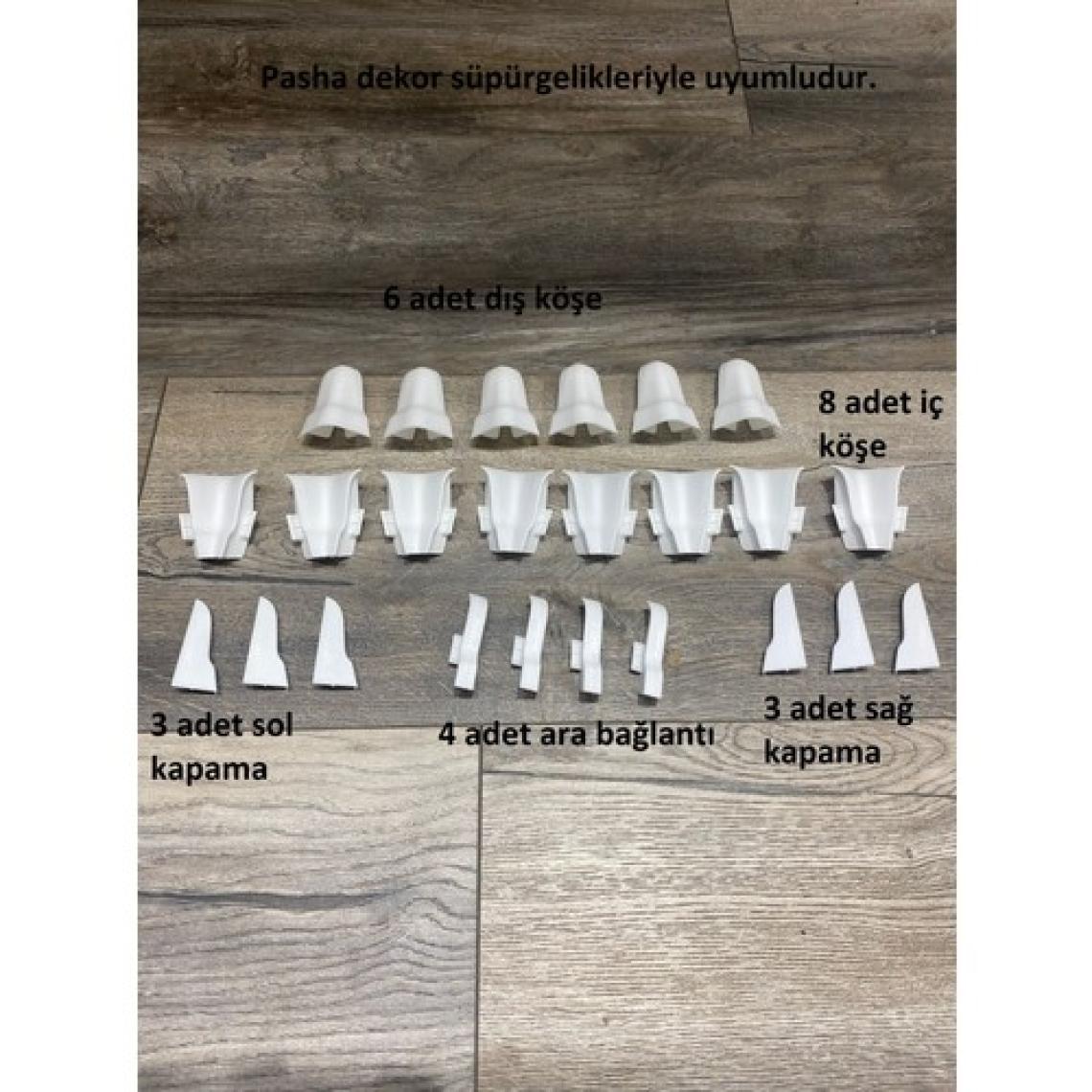 Pasha Dekor 6 cm Beyaz Süpürgelik İç Köşe Dış Köşe Aparat