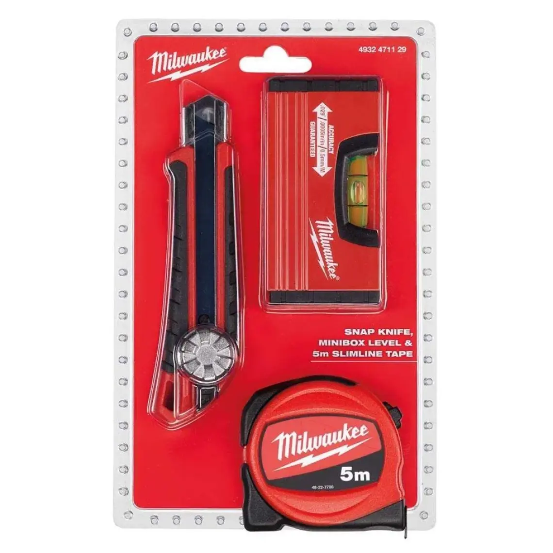 Milwaukee T4932471129 Ağır Hizmet Tipi 3’lü Set Maket Bıçağı, Metre ve Su Terazisi