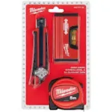 Milwaukee T4932471129 Ağır Hizmet Tipi 3’lü Set Maket Bıçağı, Metre ve Su Terazisi