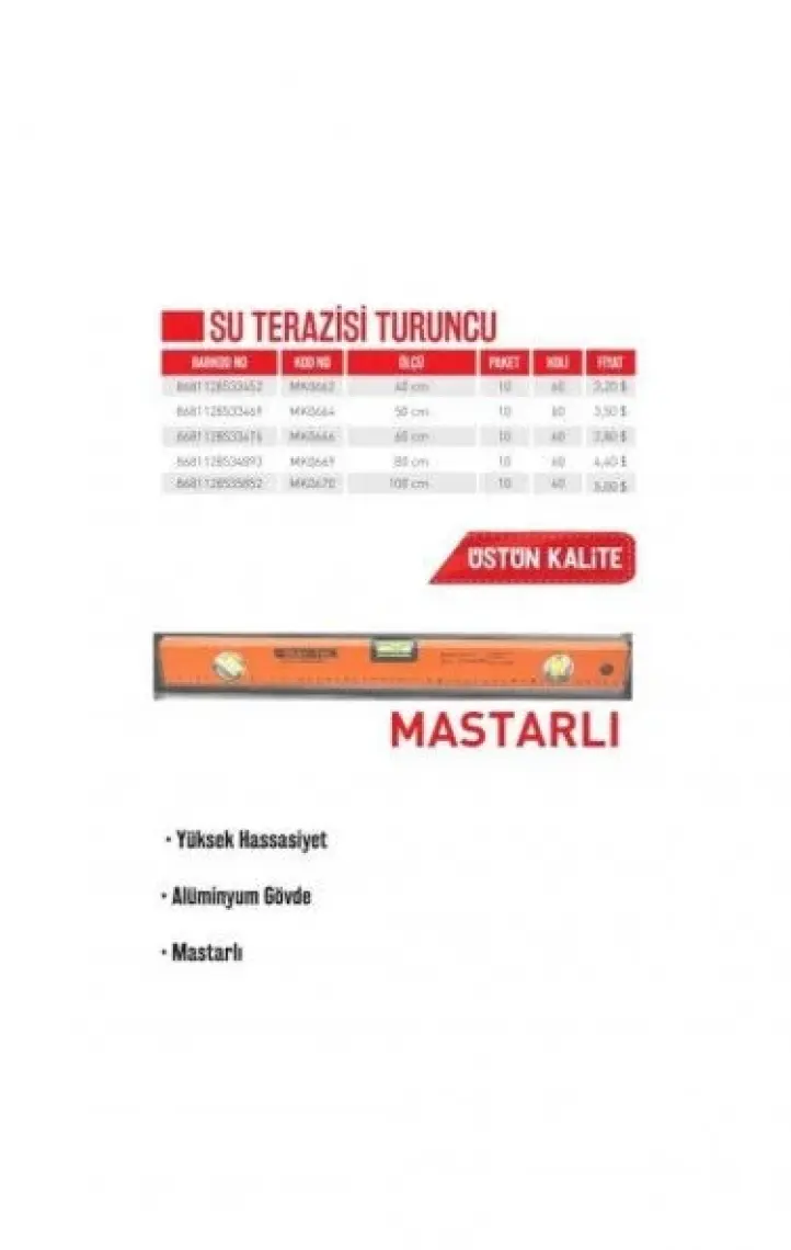 Baytaş   Mastarlı Su Terazisi 50CM