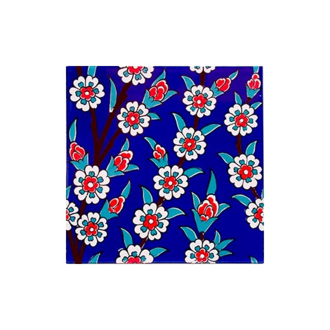 Armada Çini 20x20 Cm Ac 60 Kobalt Papatya Kütahya Çini Desenli Karo