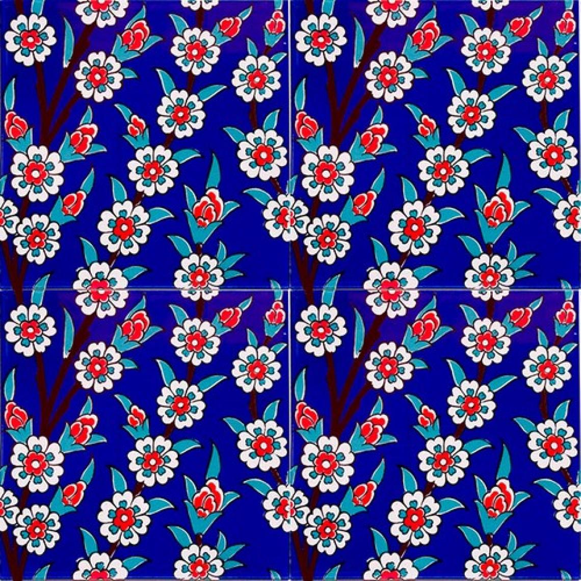Armada Çini 20x20 Cm Ac 60 Kobalt Papatya Kütahya Çini Desenli Karo