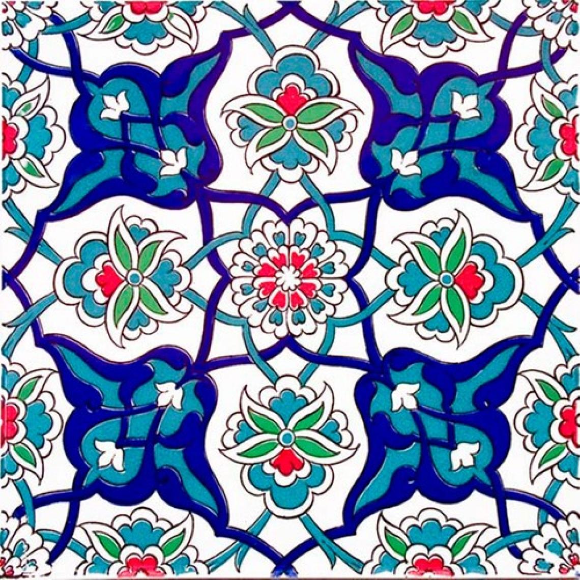 Armada Çini 20x20 Cm Ac 27 Kütahya Çini Rumi Desenli İznik Çini Karo