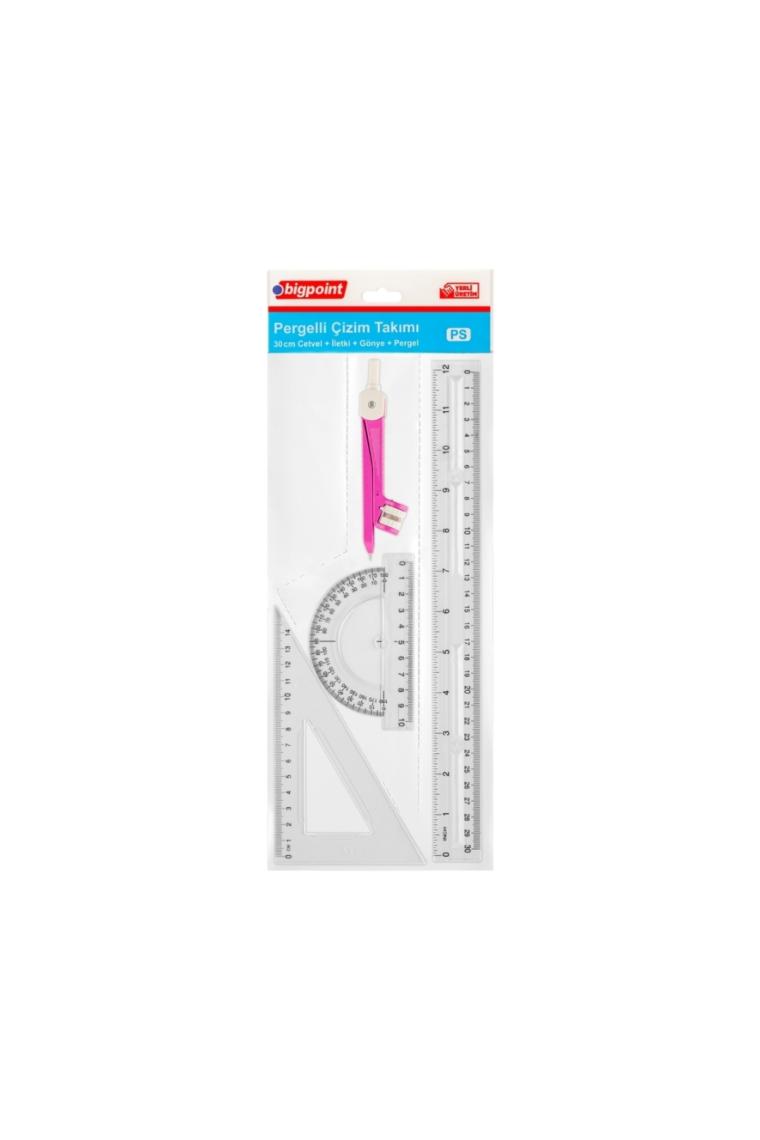 Cmk Pergelli Çizim Seti 30CM Cetvel + Gönye + Iletki