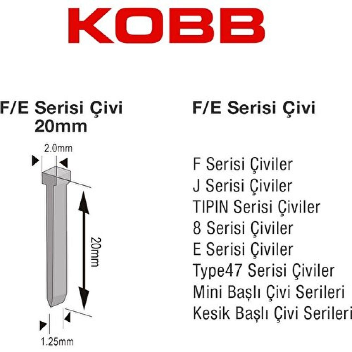 Kobb KBZ20F 20MM 2500 Adet F/e/j/8 Serisi Ağır Hizmet Tipi Kesik Başlı Çivi