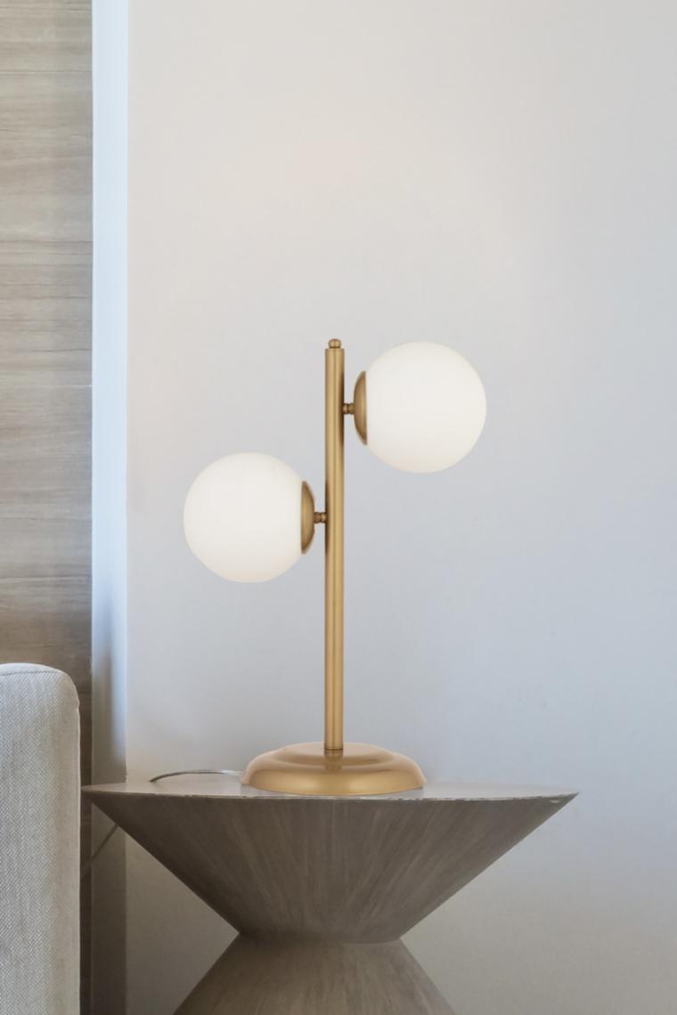 Siena 2Li Eskitme Boyalı Beyaz Camlı Masa Lambası Modern Tasarım -Yatak Odası-Salon Abajur