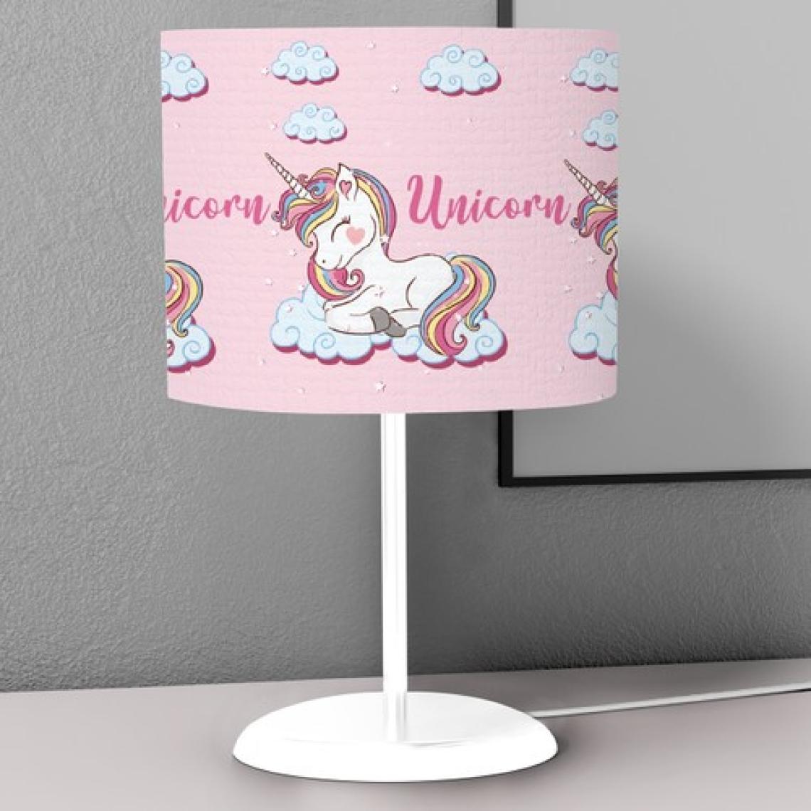 instababyrooms Gökkuşağı Unicorn Pembe Desenli Çocuk Odası Dijital Baskılı Çocuk Odası Masaüstü Abajur Avize