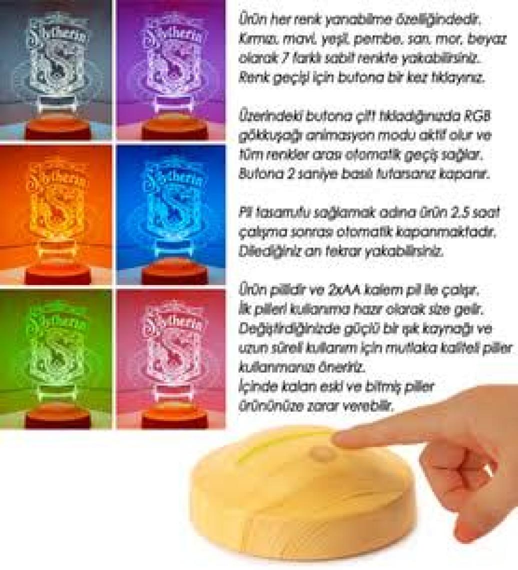 Sevgi Lambası Kişiye Özel Harry Potter Slyhterin Hogwarts Hediyesi, Slyhterin Hediyesi 3D LED Lamba