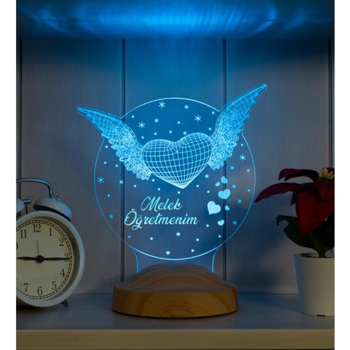 Öğretmene Hediye, Öğretmenler Günü Hediyesi Melek Kalpli Öğretmenim 3D Led Lamba