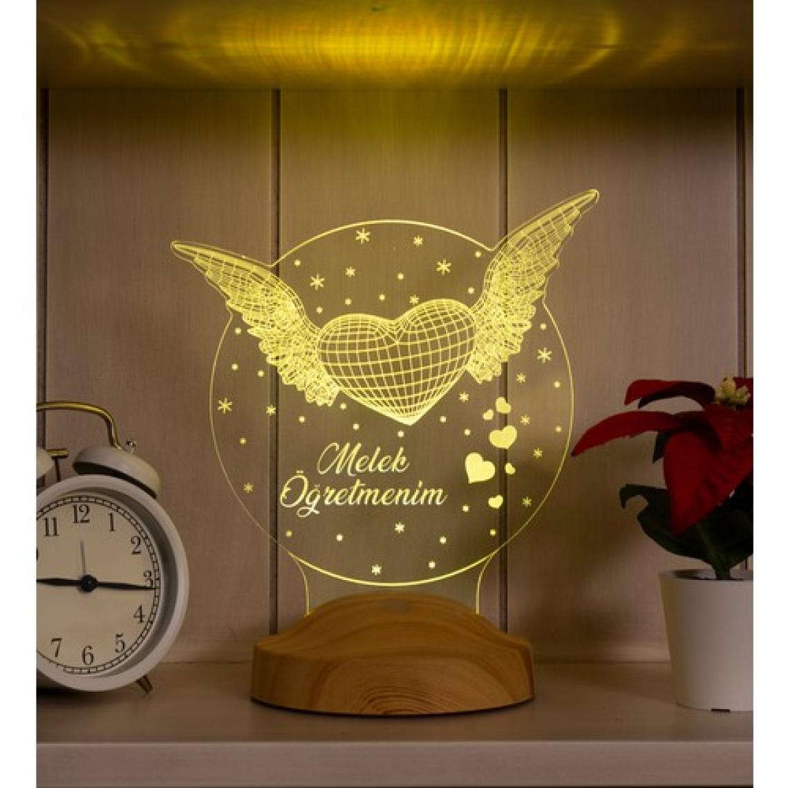 Öğretmene Hediye, Öğretmenler Günü Hediyesi Melek Kalpli Öğretmenim 3D Led Lamba