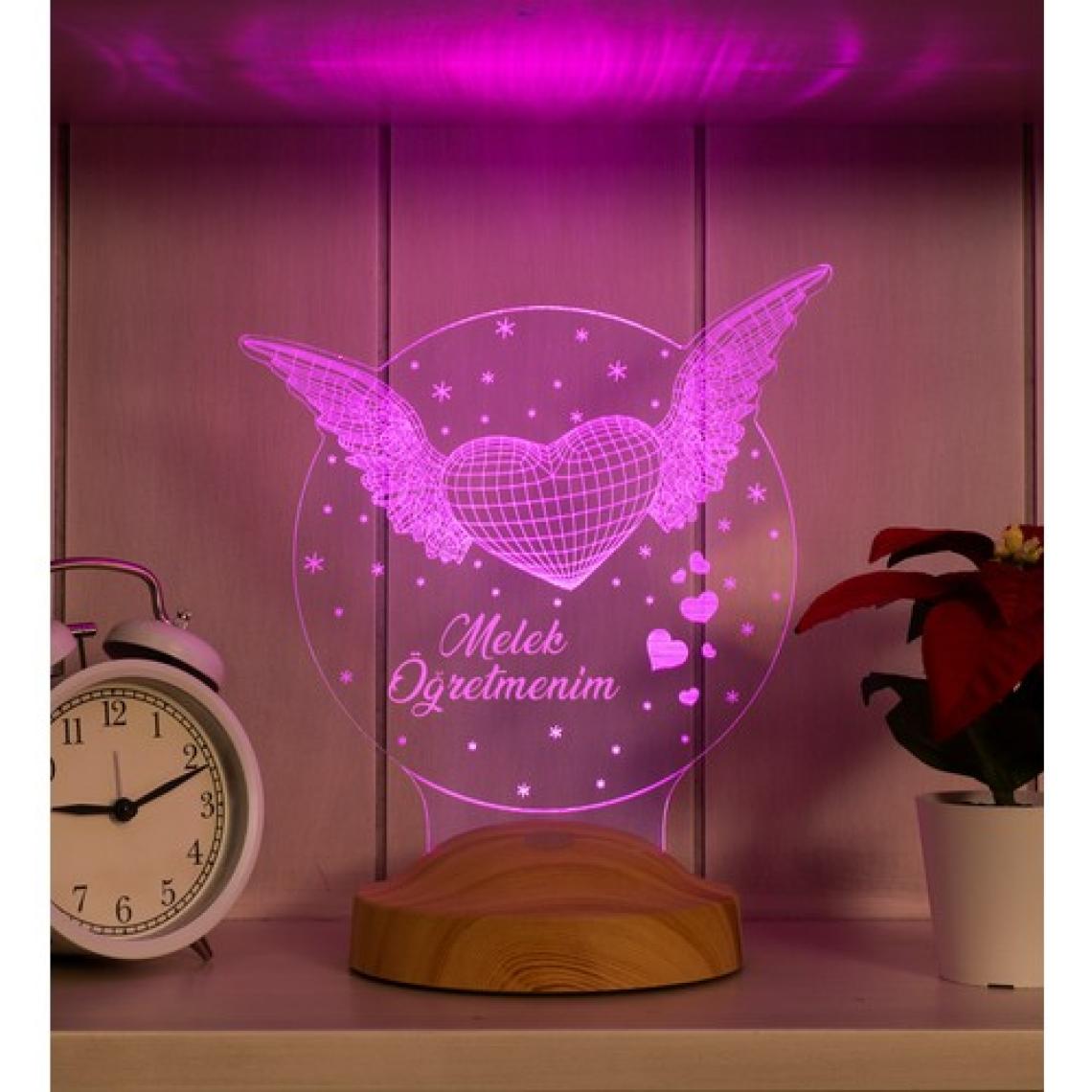 Öğretmene Hediye, Öğretmenler Günü Hediyesi Melek Kalpli Öğretmenim 3D Led Lamba