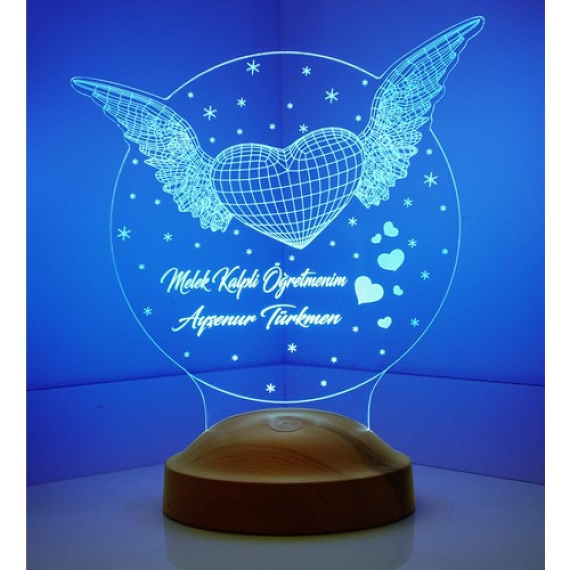 Öğretmene Hediye, Öğretmenler Günü Hediyesi Melek Kalpli Öğretmenim 3D Led Lamba