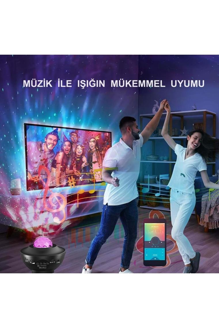 Hymark LED Yıldız Bluetooth Hoparlör USB Projektör Okyanus Dalgası 21 Modlu Gece Lambası