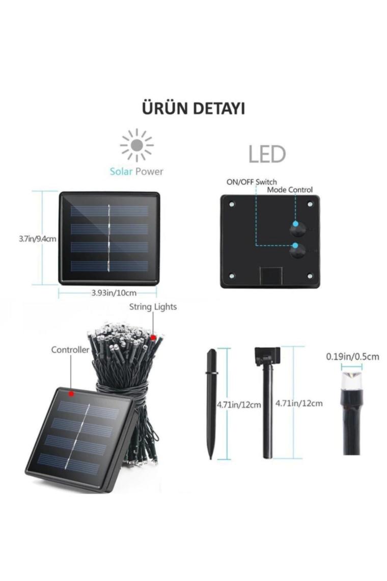 Techno Smart Solar 50 Ledli 7 Metre Bahçe Aydınlatma Dekorasyon Güneş Enerjili LED Rgb Işık