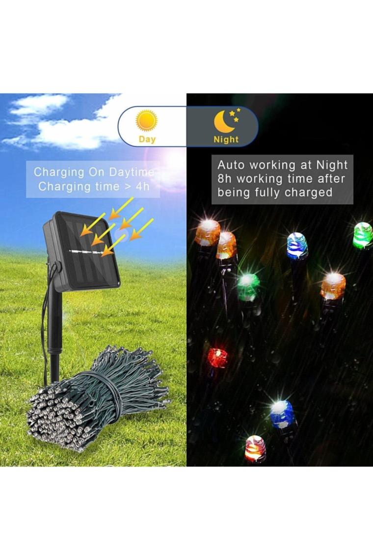 Techno Smart Solar 50 Ledli 7 Metre Bahçe Aydınlatma Dekorasyon Güneş Enerjili LED Rgb Işık
