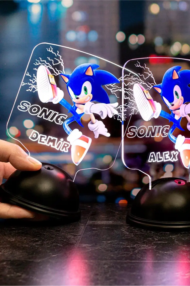 Sevgi Lambası Kirpi Sonic Hediyesi, Çocuk Odası Süper Sonic Hediyesi Isimli LED Lamba, Sonic Tasarım LED Lamba