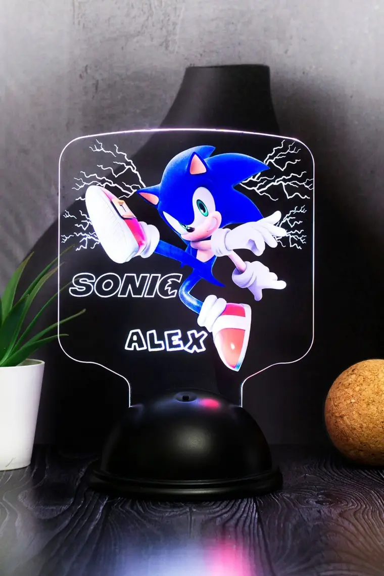Sevgi Lambası Kirpi Sonic Hediyesi, Çocuk Odası Süper Sonic Hediyesi Isimli LED Lamba, Sonic Tasarım LED Lamba