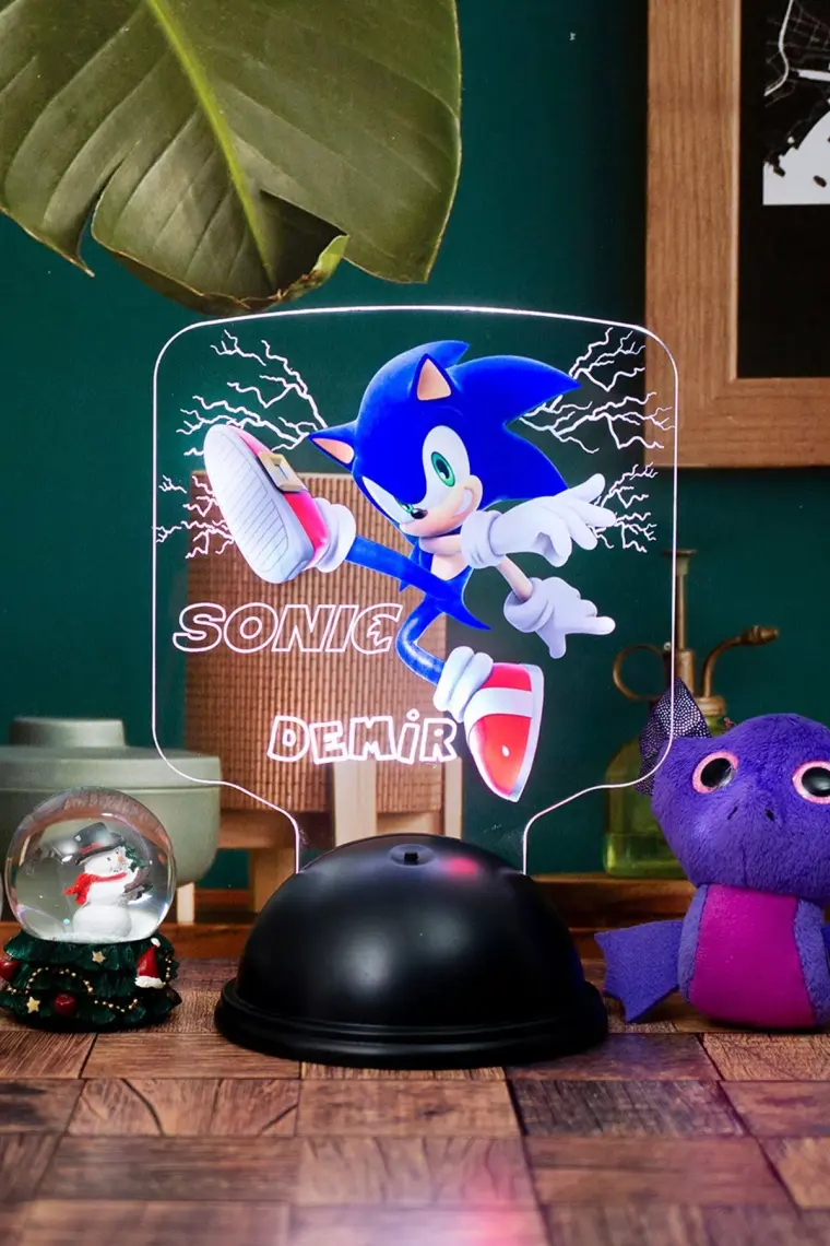 Sevgi Lambası Kirpi Sonic Hediyesi, Çocuk Odası Süper Sonic Hediyesi Isimli LED Lamba, Sonic Tasarım LED Lamba