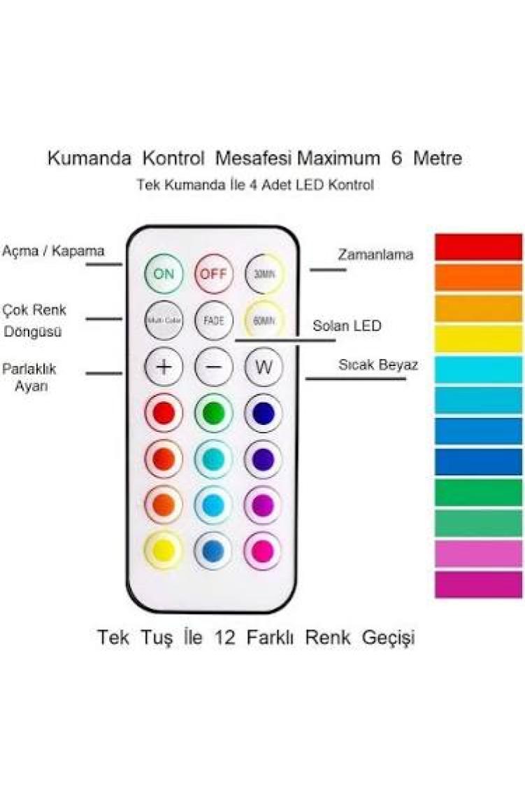 Upway 4 Lü Set LED Aydınlatma Dekoratif Rgb Gece Lambası 12 Renk Kumandalı  Küçük