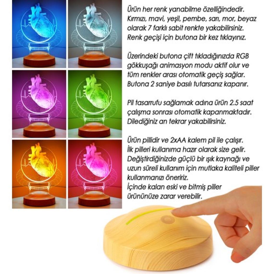 Sevgi Lambası 3D Kalp Cerrahı Hediyesi Kişiye Özel 3 Boyutlu LED Lamba